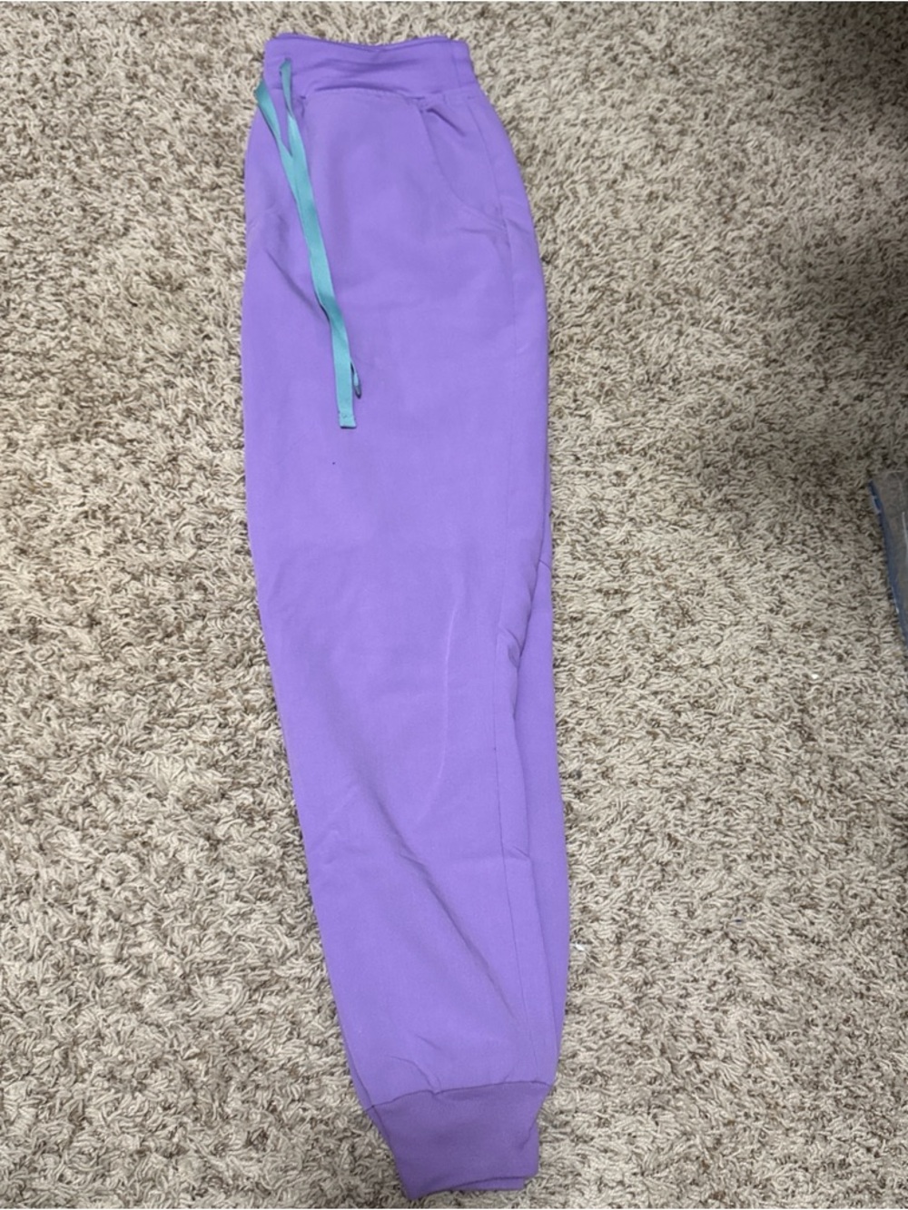 Figs Purple Jogger Scrubs with Teal Drawstring